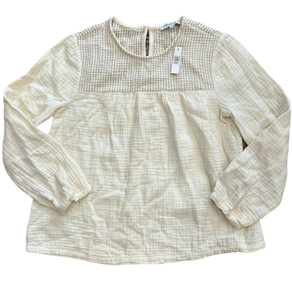 Madewell Cream Muslin Cotton Smocked Swing Top Xs